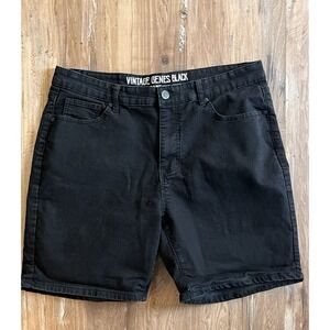 VINTAGE GENES Men's Slim Fit Black Denim Jean Shorts Size 38W.